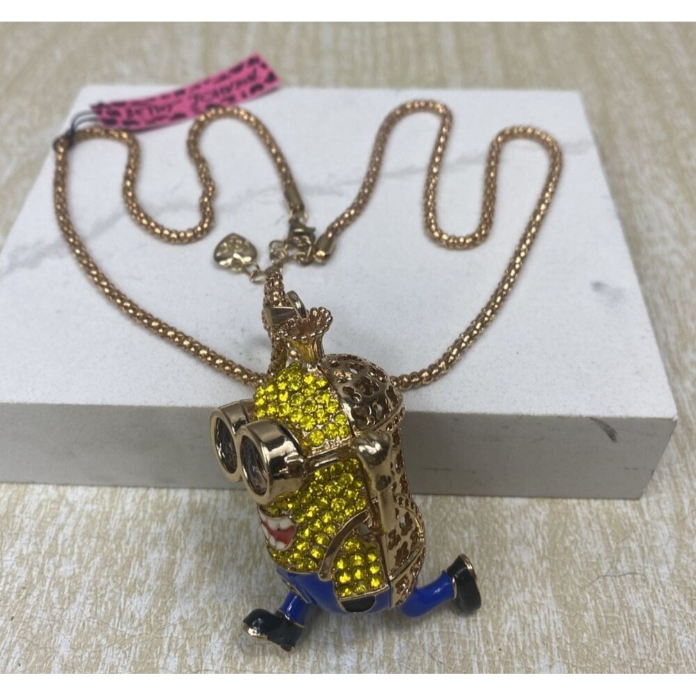 Despicable Me MINION Blue Overalls CARTOON Rhinestone Betsey Johnson Necklace - Picture 2 of 10